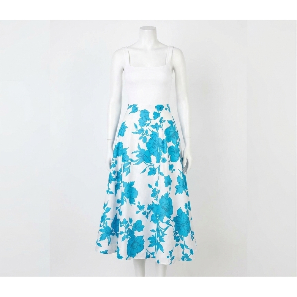 NEW MISA LOS ANGELES a line floral print midi skirt in blue
